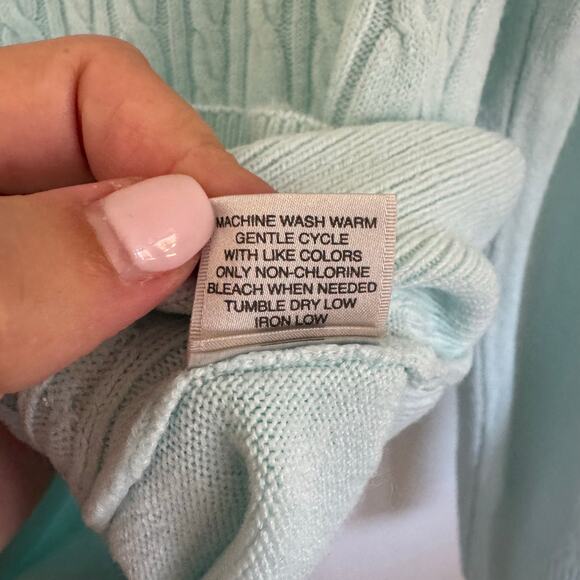 Van Heusen Womens Pale Teal Blue Crew Neck Cable Knit Sweater Size Small - Picture 5 of 7